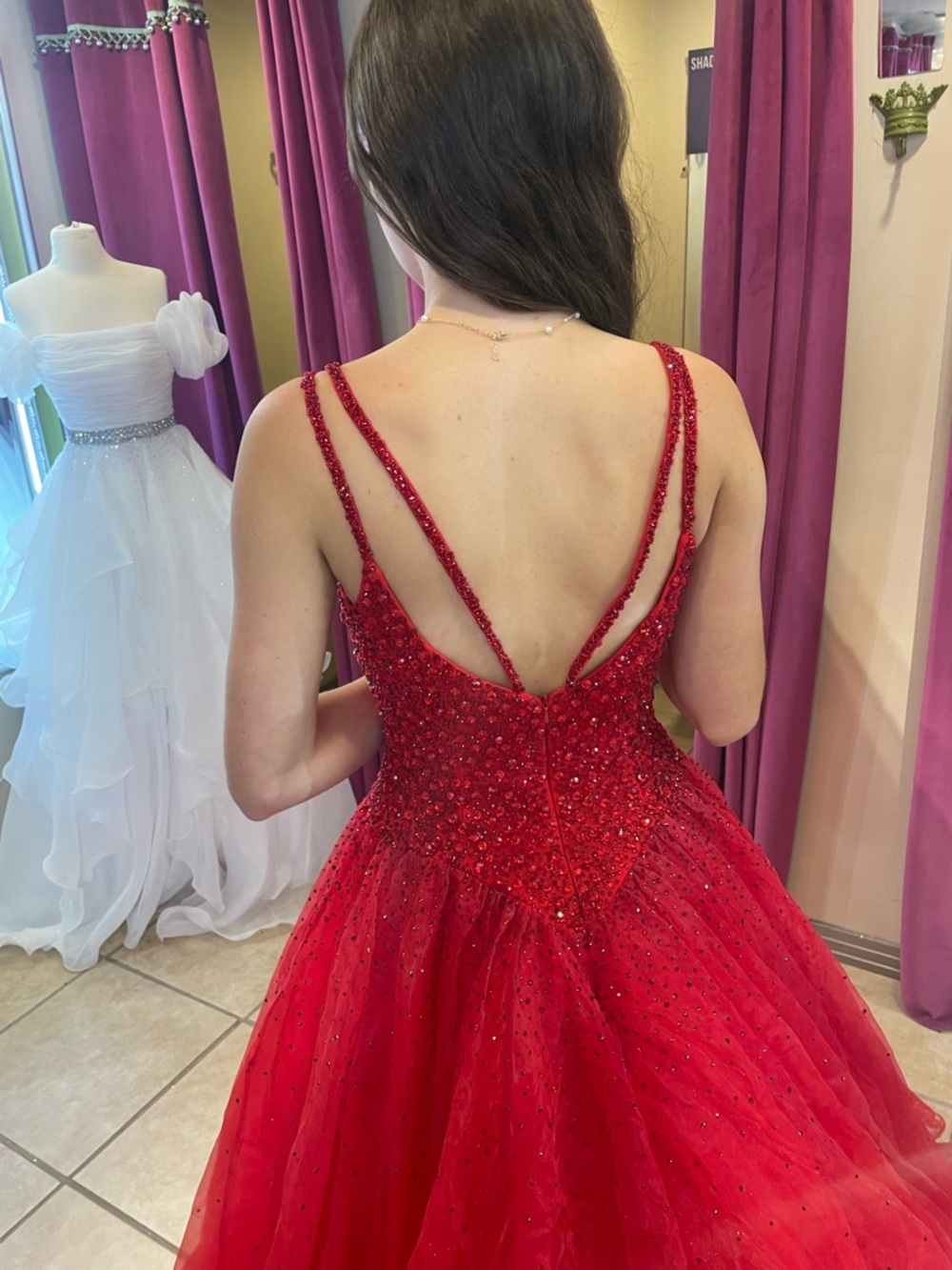 Sherri Hill Sparkling Red Beaded Ball Gown - Picture 3 of 3